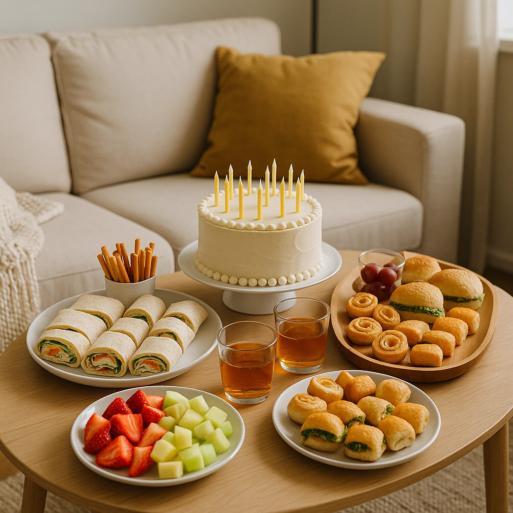 Občerstvenie bez veľkého stola: torta, finger food a podnosy