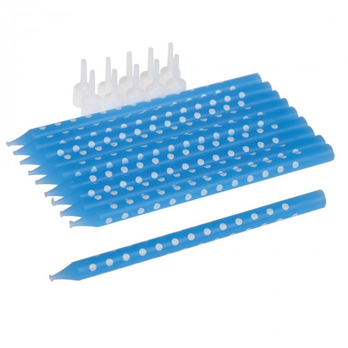 Tortové sviečky modré s bodkami - 10 ks