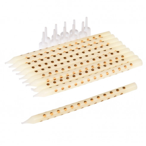 Tortové sviečky biele s bodkami - 10 ks