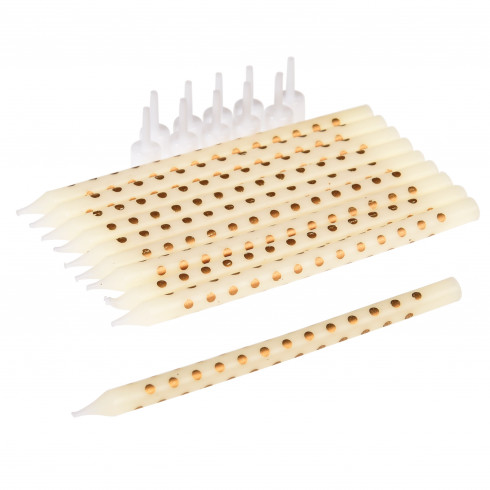 Tortové sviečky biele s bodkami - 10 ks