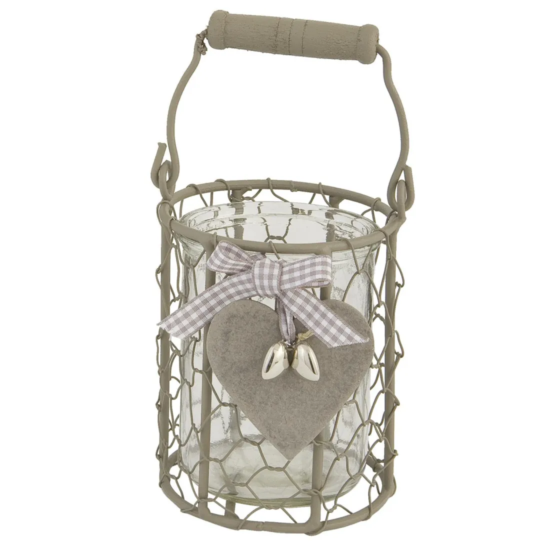 Sklenený svietnik v drôtenom obale 11 cm,