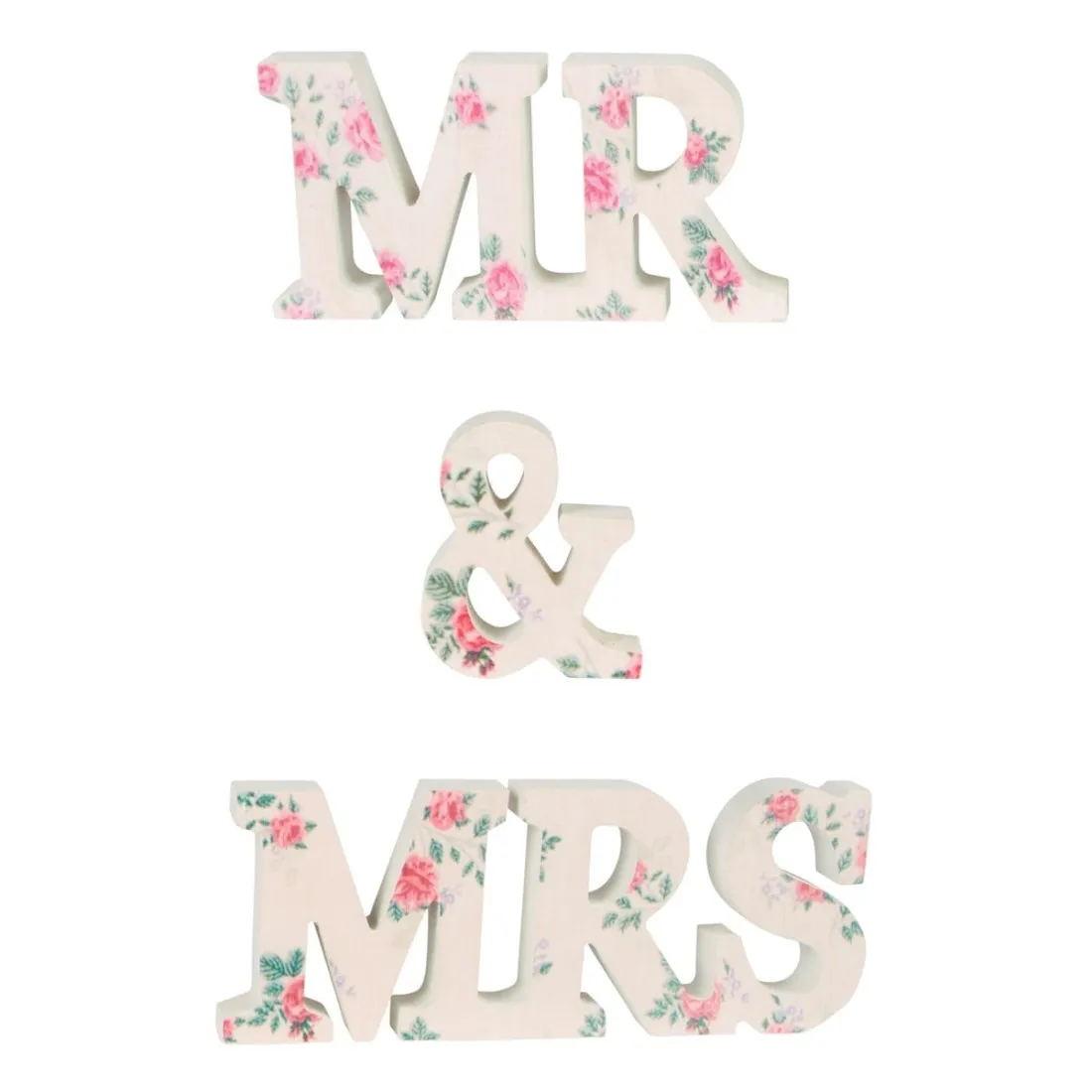 Drevený nápis MR & MRS s ružami