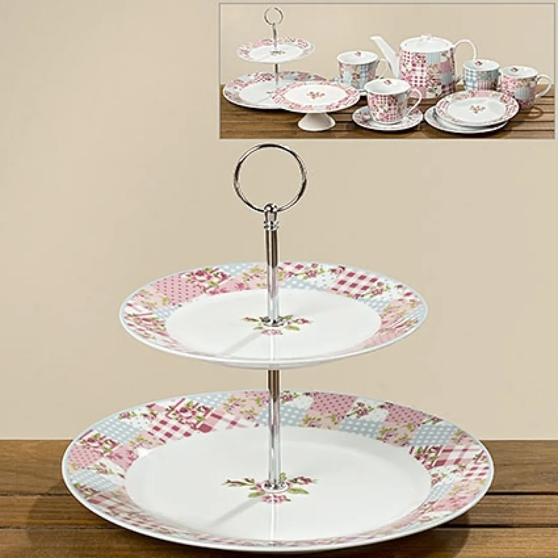 Porcelánový etažér Patchwork 24 cm - 2 poschodia
