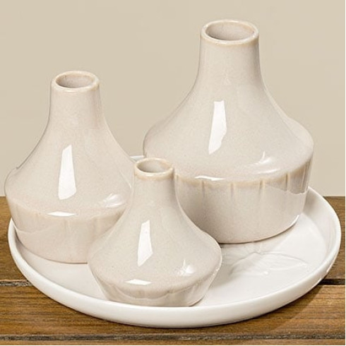 Porcelánové vázy s podnosem - set 4 ks