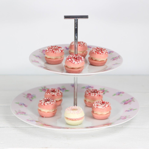 Porcelánový etažér s ružami 22 cm - dvojposchodový