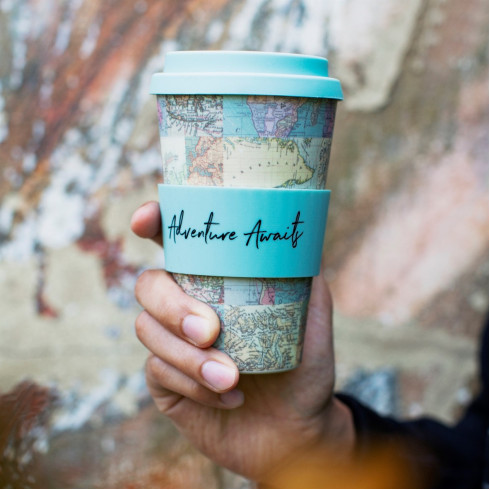 Bambusový termohrnček s motívom mapy - 400 ml