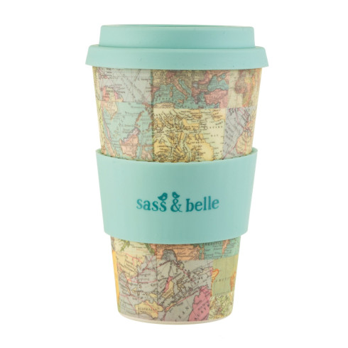 Bambusový termohrnček s motívom mapy - 400 ml