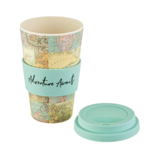 Bambusový termohrnček s motívom mapy - 400 ml