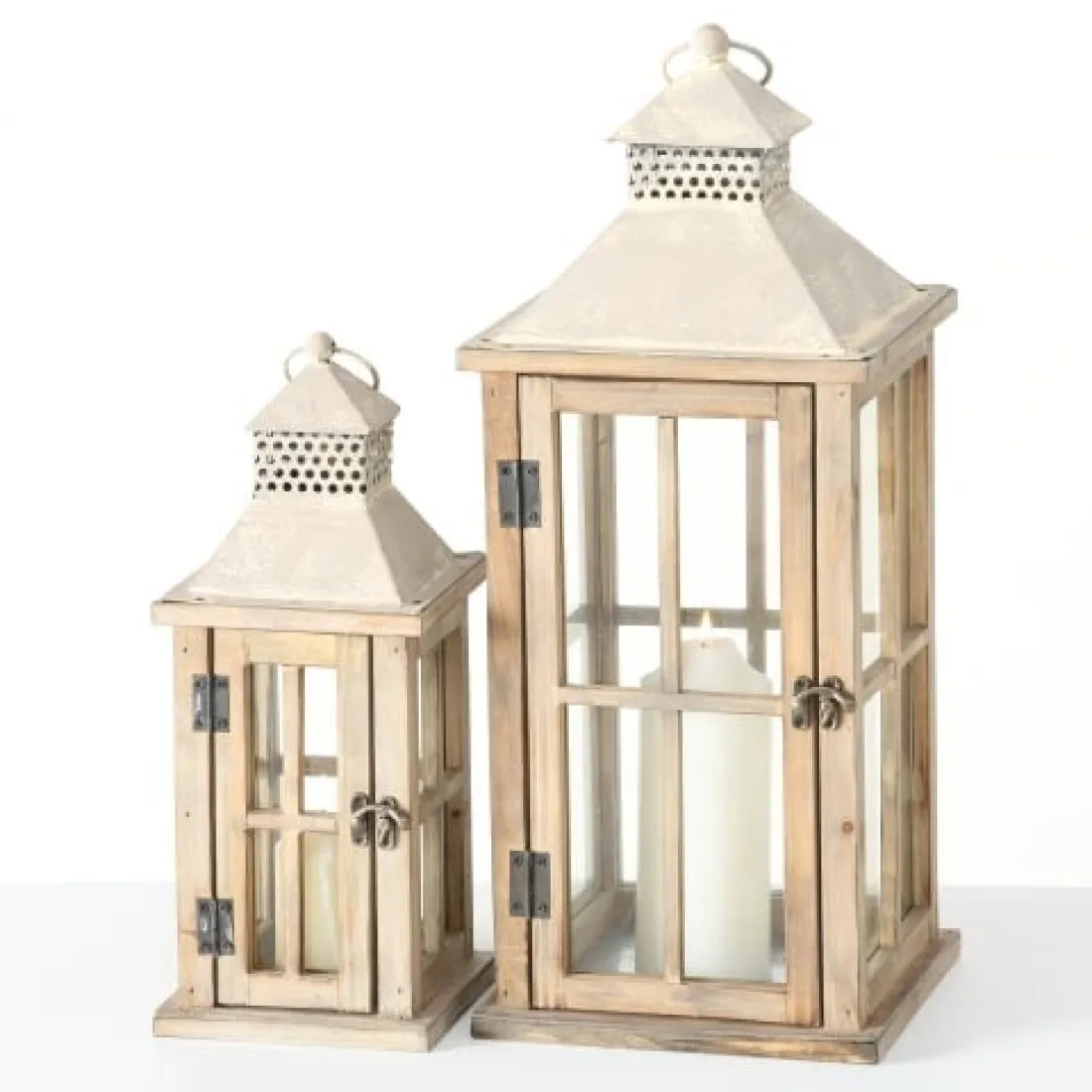 Dřevěná lucerna na svíčku Firola - 35 cm menší