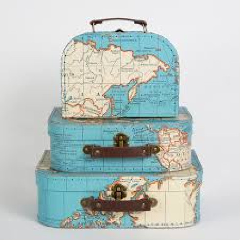 Kartonový kufřík s motivem mapy - střední