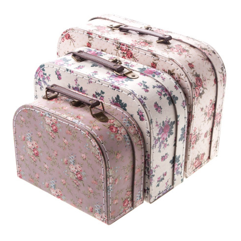 Kartonový kufřík s motivem starorůžových růží - velký