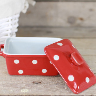 Keramická maselnička / zapekacia miska s pokrievkou - červená