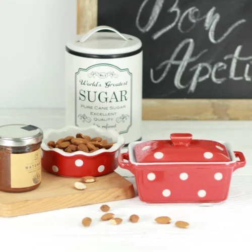 Keramická maselnička / zapekacia miska s pokrievkou - červená