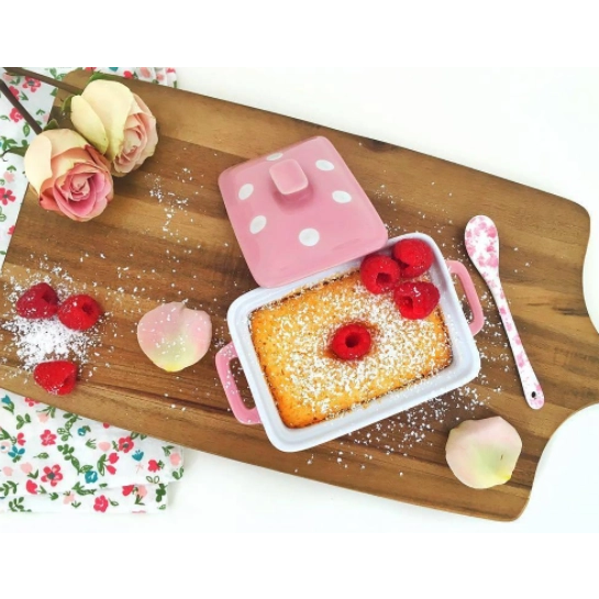 Keramická máselnička / zapékací miska s poklicí - růžová