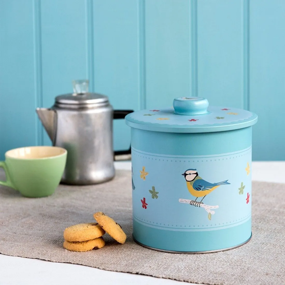 Plechová dóza s víkem s ptáčky - 15,5 cm
