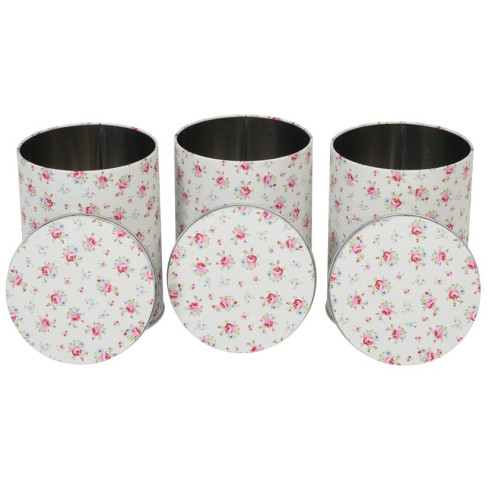 Plechové dózy na čaj, kávu a cukor s ružami - set 3 ks