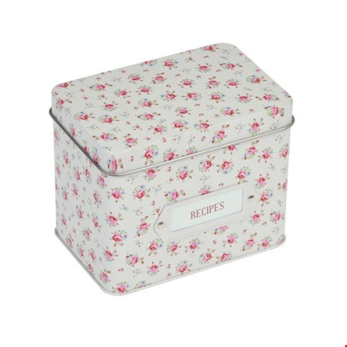 Plechový box na recepty s růžemi