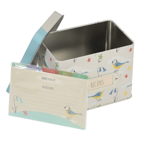 Plechový box na recepty s ptáčky