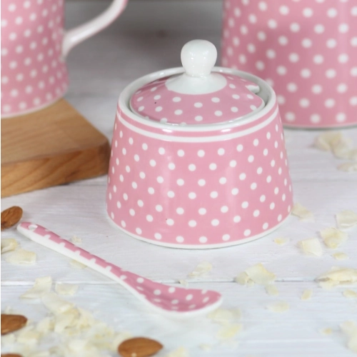 Porcelánová cukornička s bodkami - ružová