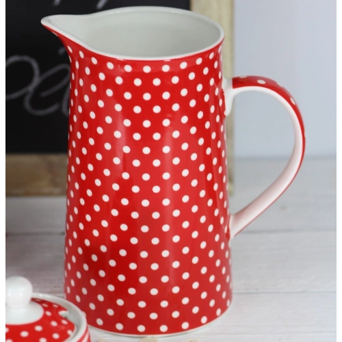 Porcelánový džbán s bodkami 1100 ml - červený