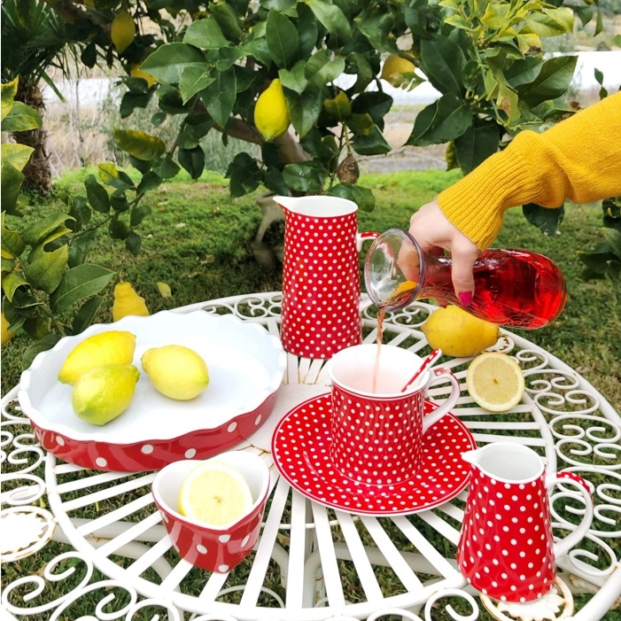 Porcelánový džbán s tečkami 1100 ml - červený