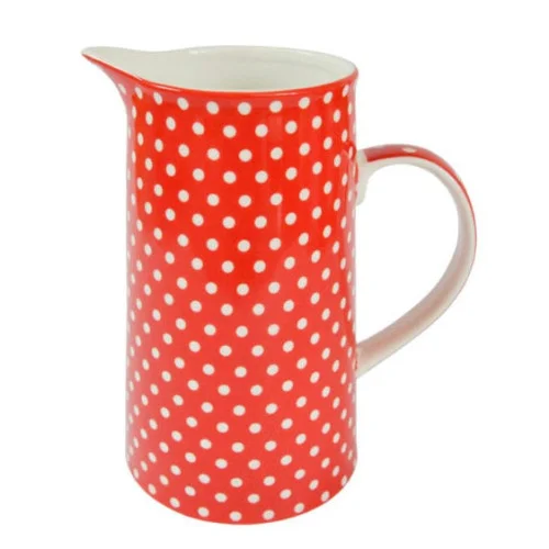 Porcelánový džbán s bodkami 1100 ml - červený