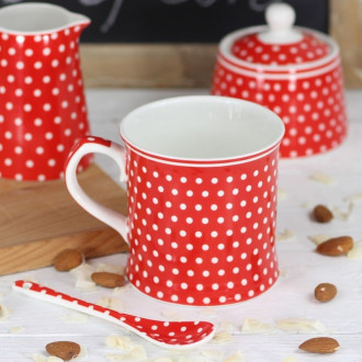 Porcelánový hrnček s bodkami 380 ml - červený