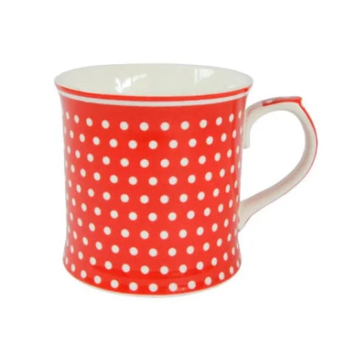 Porcelánový hrnček s bodkami 380 ml - červený