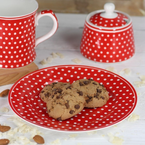 Porcelánový tanier s bodkami 19 cm - červený