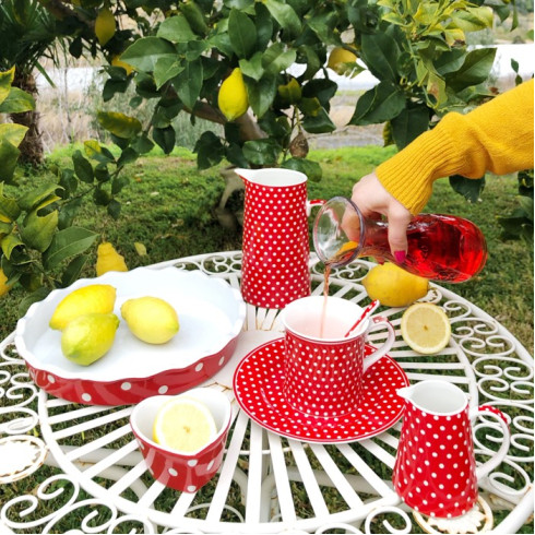 Porcelánový tanier s bodkami 19 cm - červený