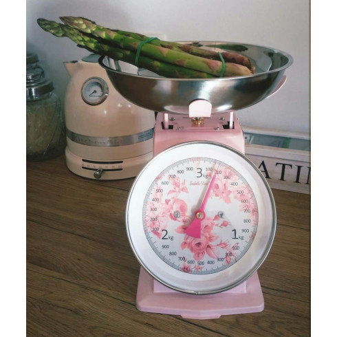 Retro kuchyňská váha s růžemi - růžová