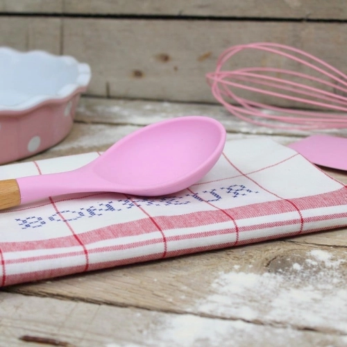 Silikonová lžíce na salát 31 cm růžová