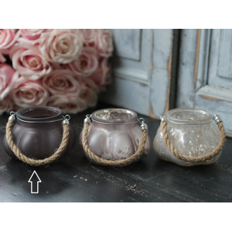 Sklenený svietnik s konopným uškom - šedý