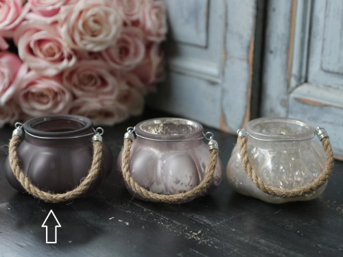 Sklenený svietnik s konopným uškom - šedý