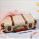 Velký kartonový kufr s dřevěnou ochranou - květinový dekor