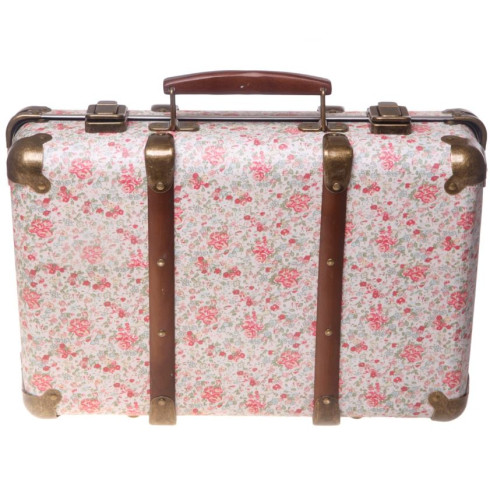 Veľký kartónový kufor s drevenou ochranou - kvetinový dekor