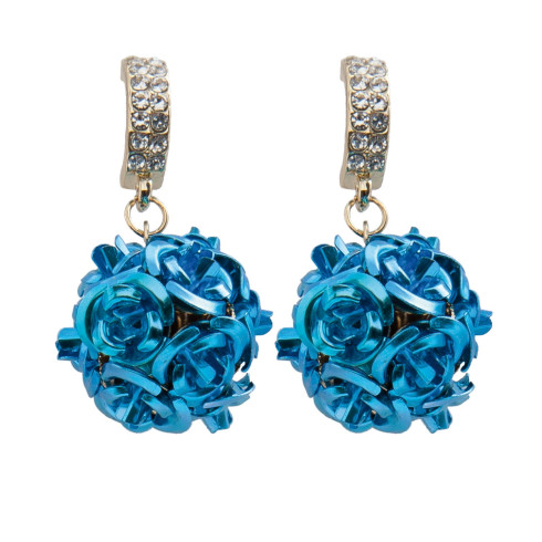 Vintage náušnice s ružičkami - modré