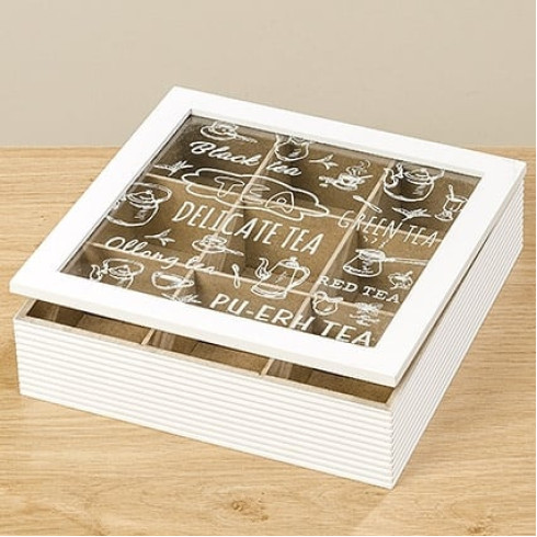 Drevený box na čaj - 9 priehradiek