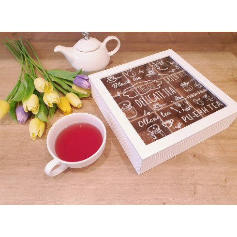 Drevený box na čaj - 9 priehradiek