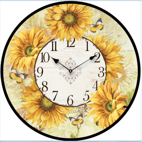 Nástěnné dřevěné hodiny motiv slunečnice 29 cm