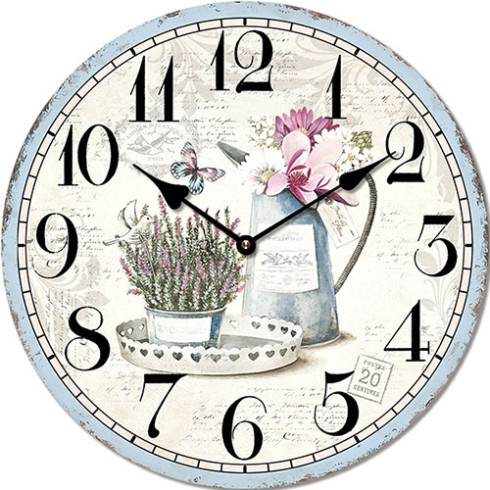 Dřevěné nástěnné hodiny s levandulí 29 cm