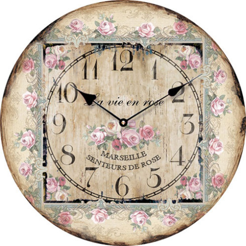 Dřevěné nástěnné hodiny La Vie En Rose 15 cm