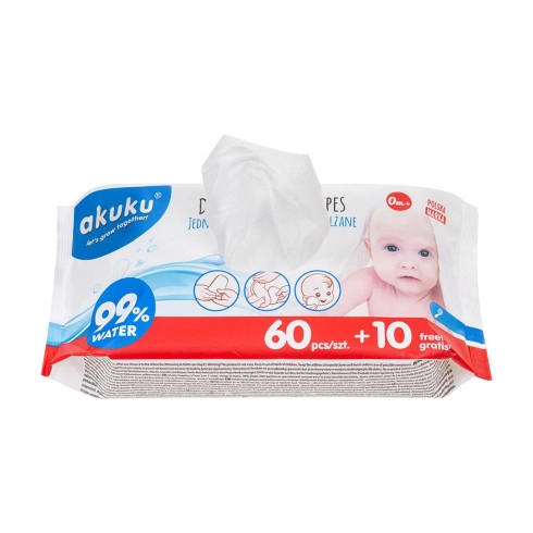 Dětské vlhčené ubrousky akuku 99% vody 60 + 10 ks zdarma