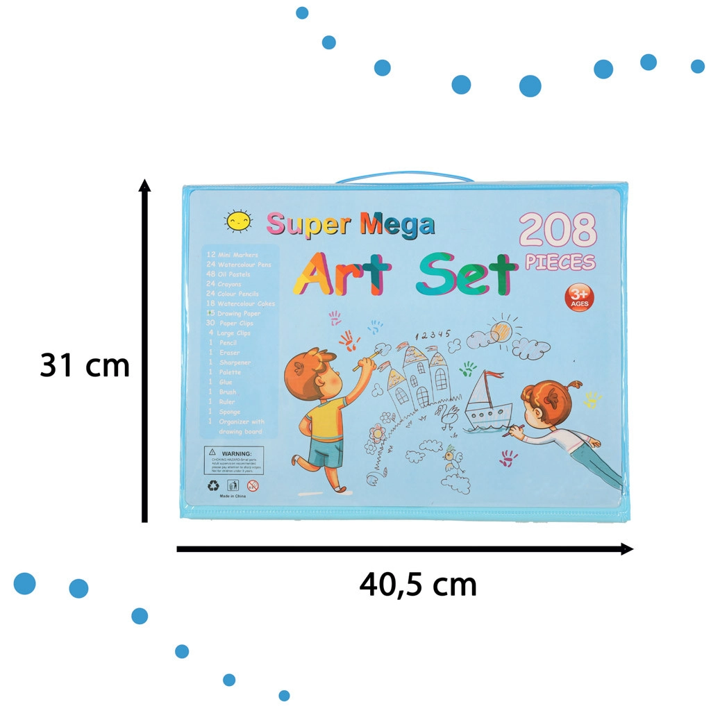 Detská výtvarná sada v kufríku 208 ks, modrá