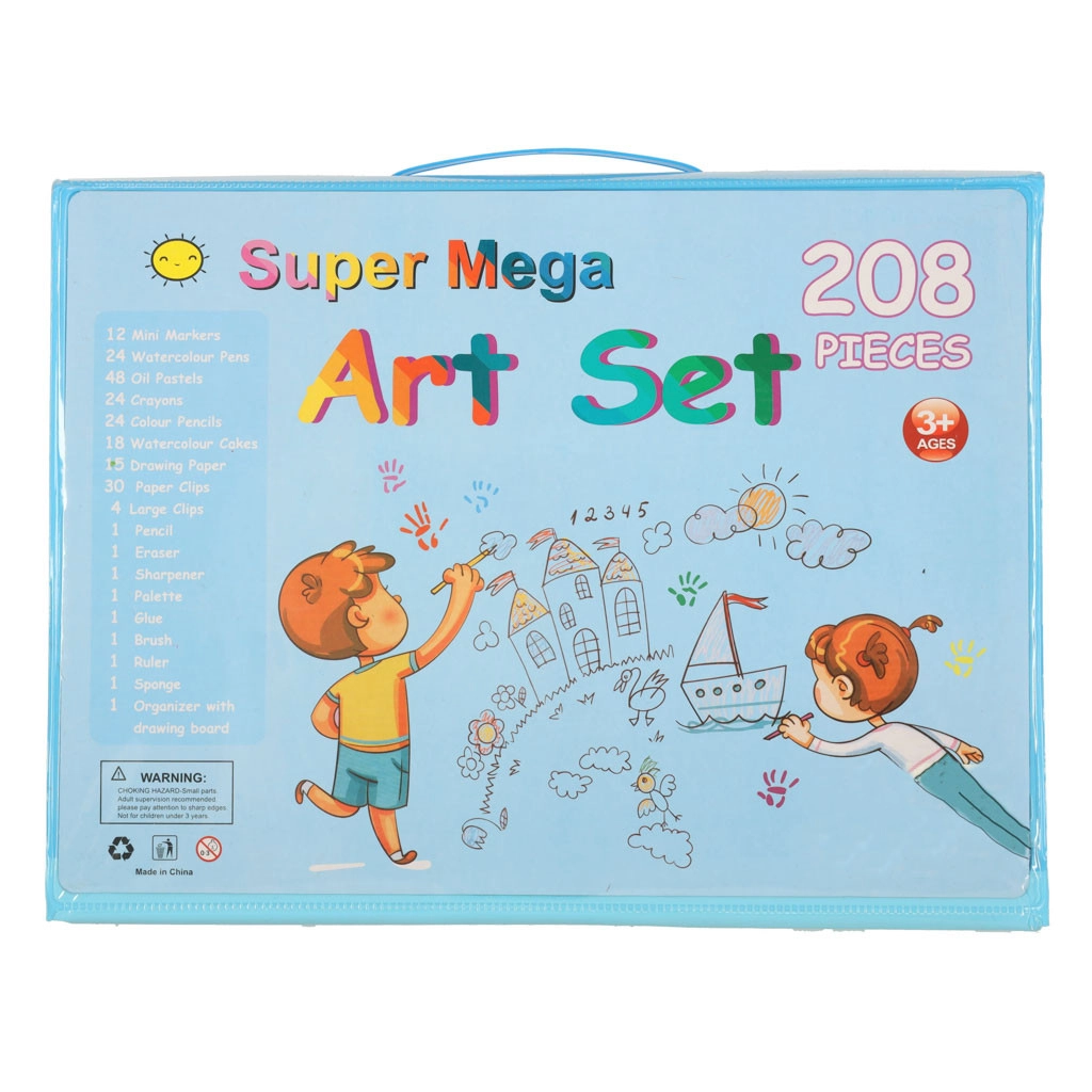 Detská výtvarná sada v kufríku 208 ks, modrá