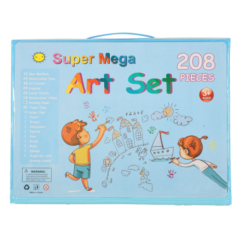 Detská výtvarná sada v kufríku 208 ks, modrá