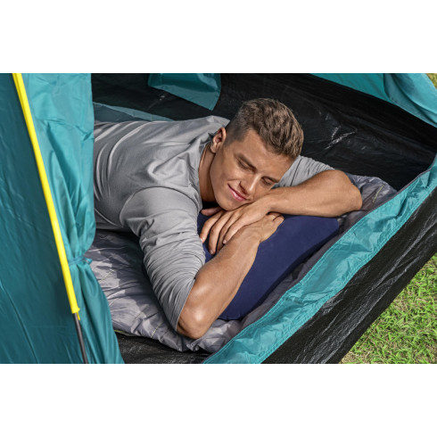 Cestovný nafukovací vankúš 42x26 cm - velúrový, modrý