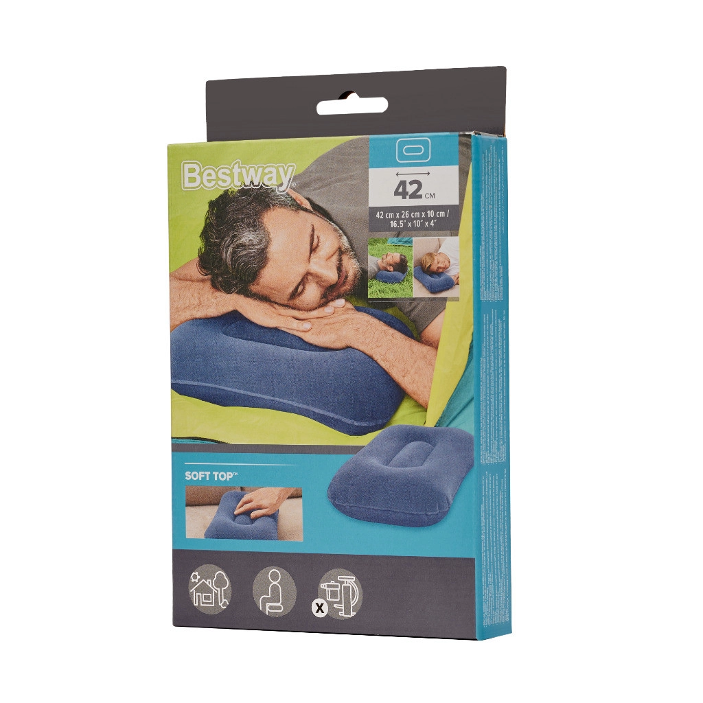 Cestovný nafukovací vankúš 42x26 cm - velúrový, modrý