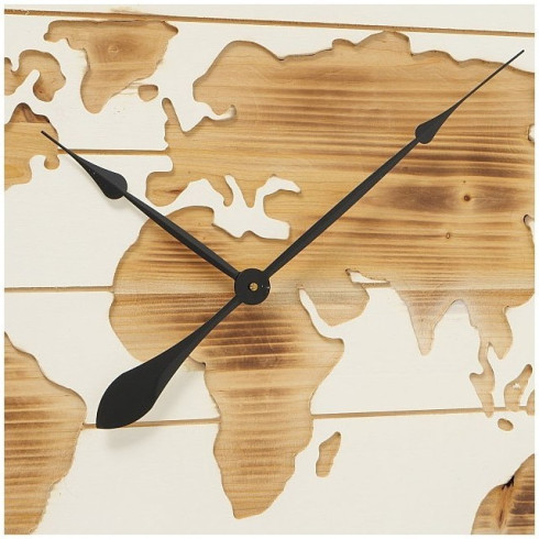 Hodiny nástenné drevené s motívom mapy - 74 cm