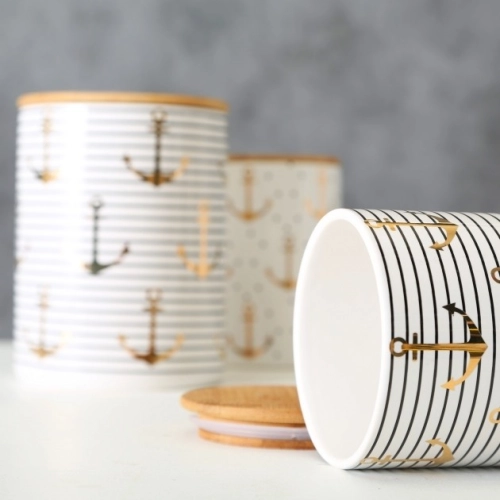 Keramické dózy s bambusovým víkem Anchor - set 2 ks